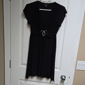 Reitmans Petite Women's Stylish Black Dress with Buckle Accent Small Stretchy
